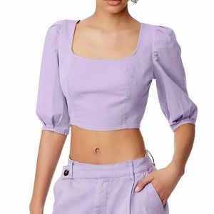 CIRCUS NY
Puff Sleeve Denim Crop Top - colour: Fairy Wren
